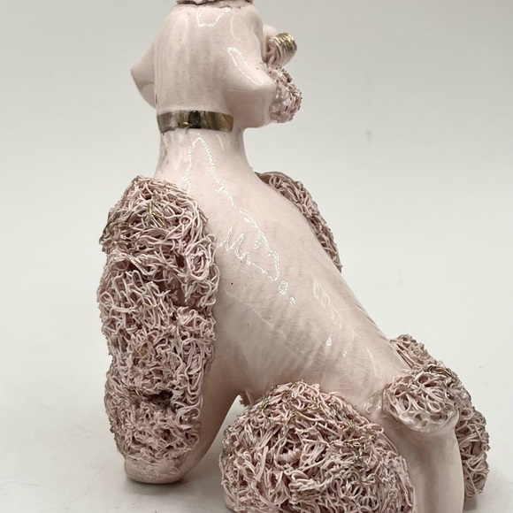Vintage Mid Century Pink Spaghetti Ceramic Dog Poodle Figurine 4.5” Height - Picture 3 of 7